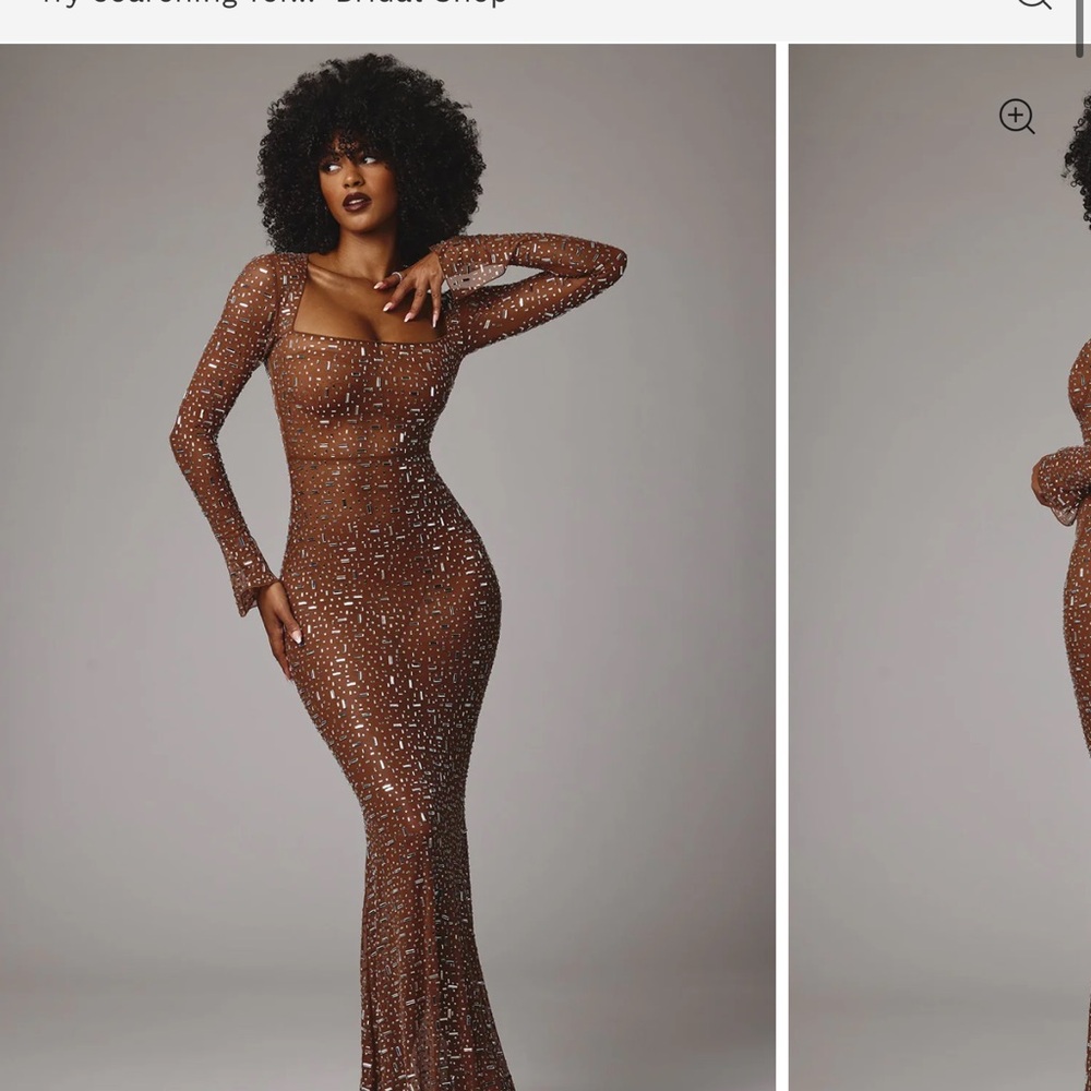 Oh Polly Elegant Brown Sequin Long Sleeve Dress